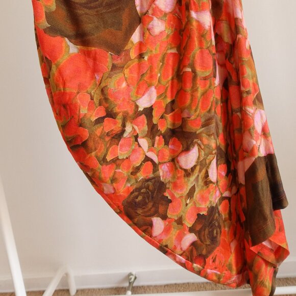 McQ by Alexander McQueen Orange Printed Lyocell Knit Racerback Ruched Dress S - Picture 12 of 16